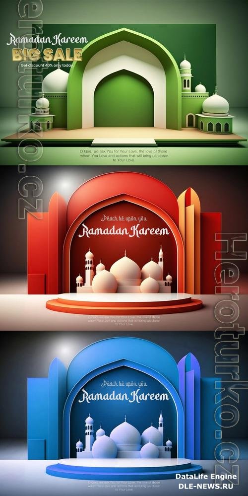 Islamic ramadan kareem and eidpsd  podium stage display mockup