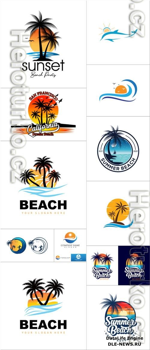 Summer logos vector with beach sunset view design