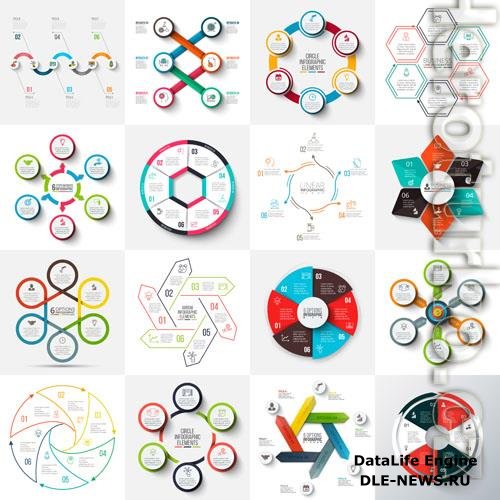 Vector arrows hexagons circles and cycle elements infographic templates with 6 options