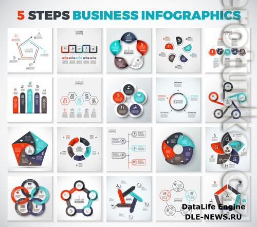 Vector arrows, pentagons, circles and other elements for infographic