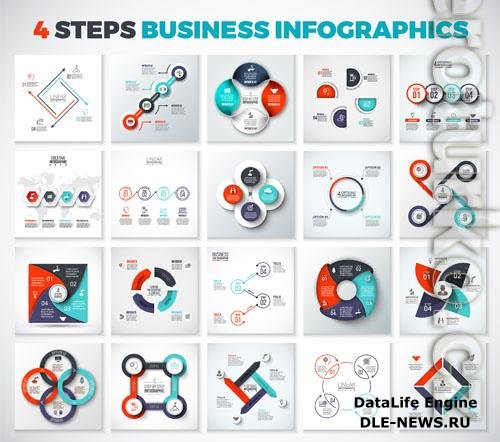 Big collection of vector arrows squares circles and other elements for infographic with 4 options