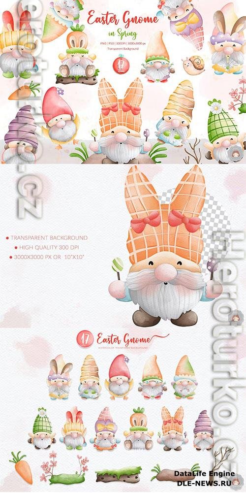 Watercolor Cute Easter Gnome Spring Collection