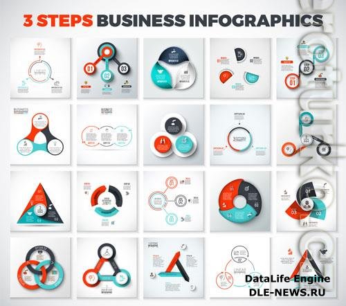 Vector big set of vector arrows triangles circles and other elements for infographic with 3 options