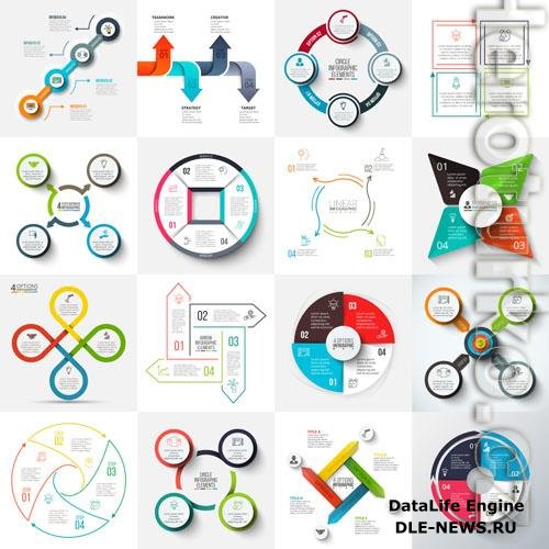Vector big set of arrows squares circles and cycle elements infographic templates with 4 options