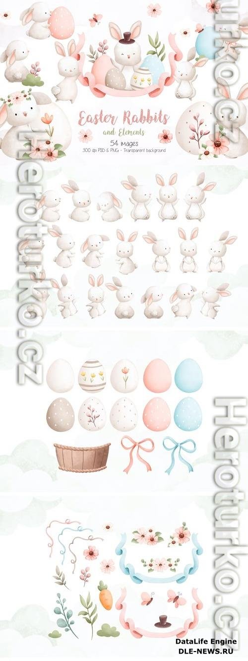 Easter Rabbits and Elements Clipart Beautiful Design