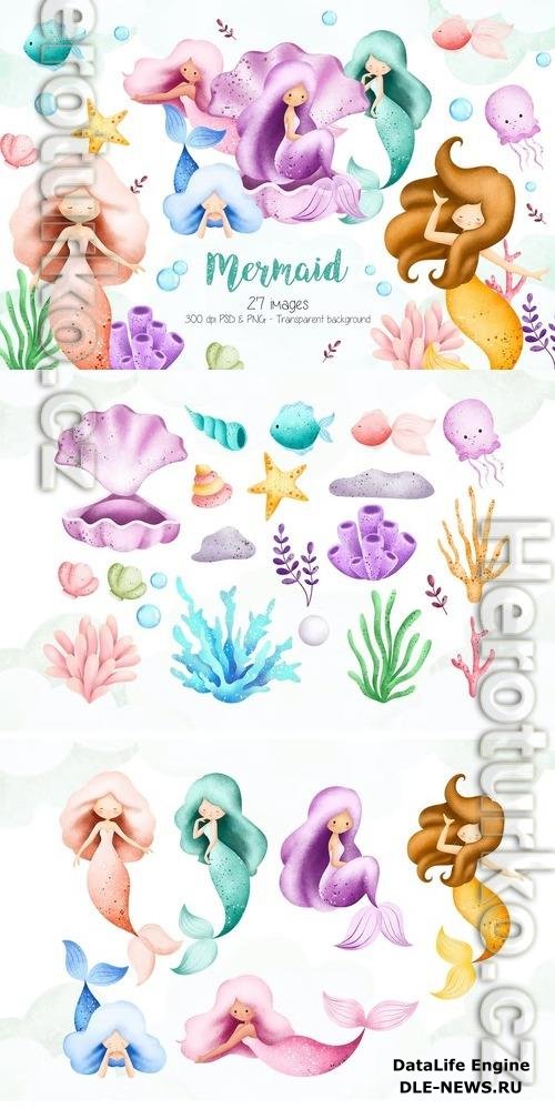 Mermaid and Sea Creature Clipart Design