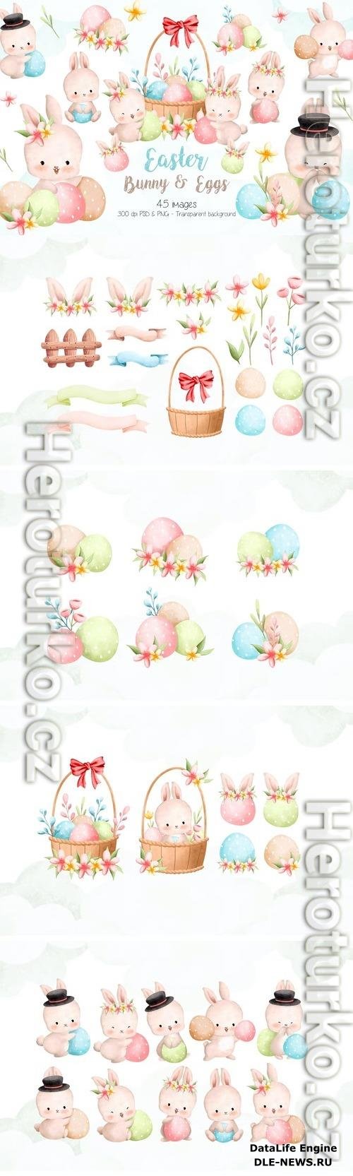 Easter Bunny and Eggs Clipart Design