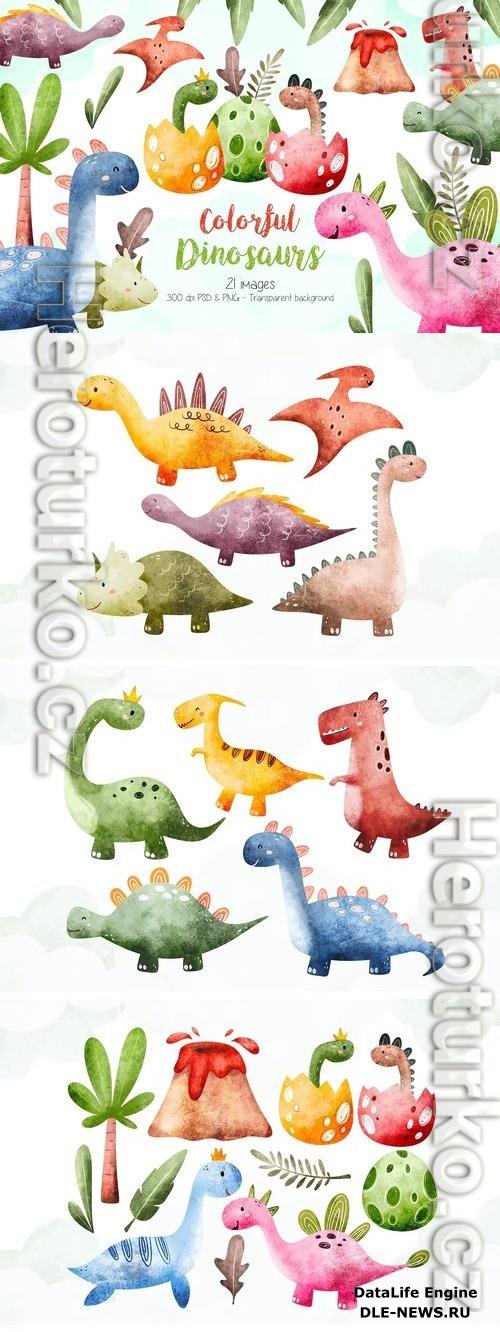 Colorful Dinosaurs Clipart Design