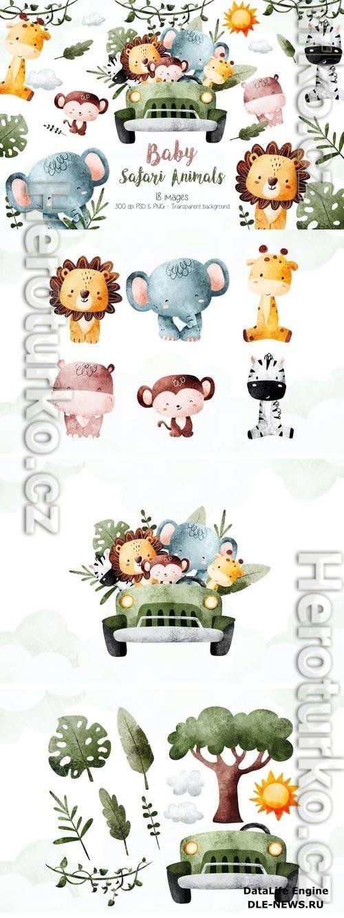 Baby Safari Animals Clipart Design